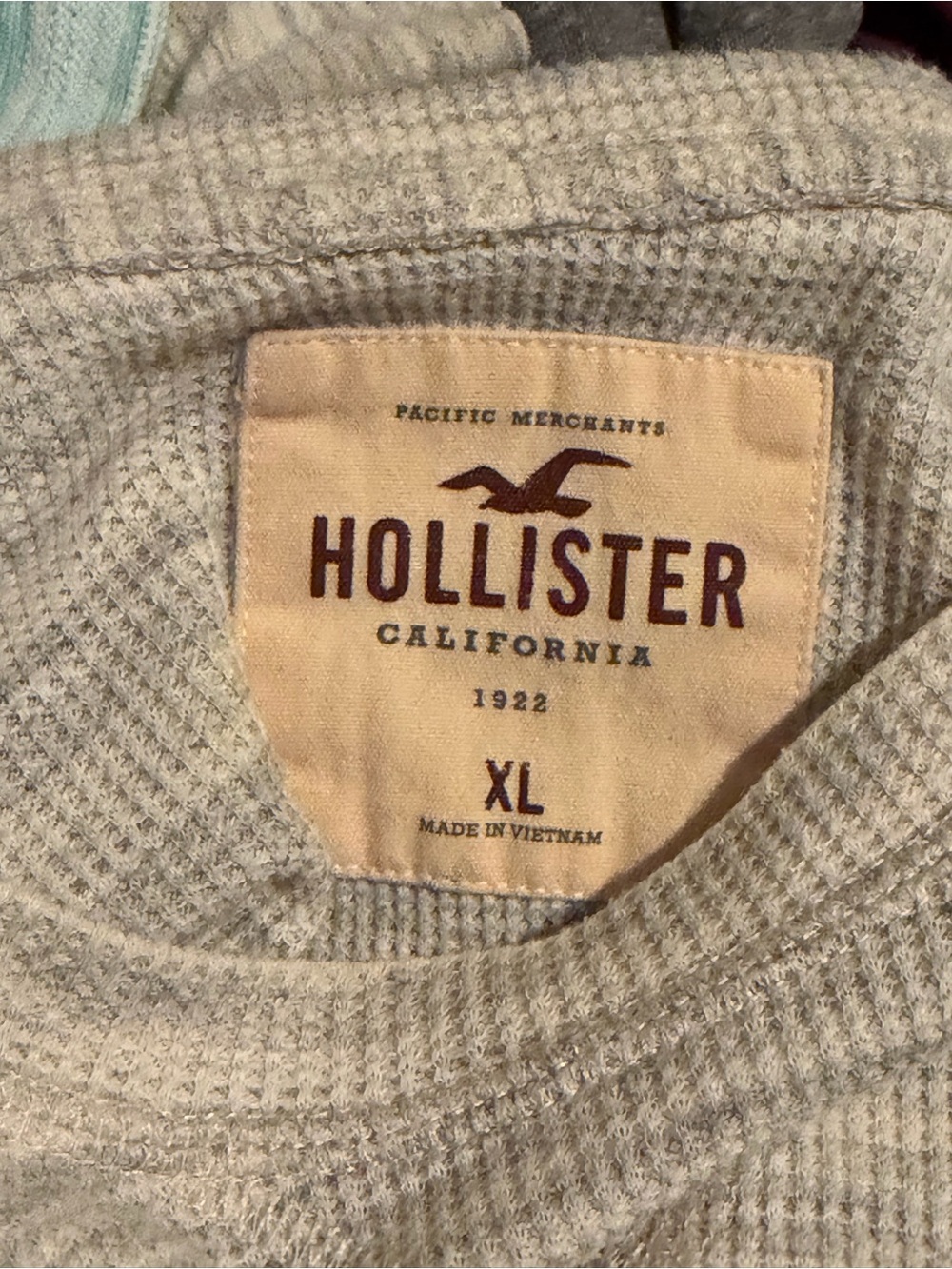 Hollister Men’s XL Waffle Knit Thermal Long Sleeve Shirt Gray(Oatmeal)
